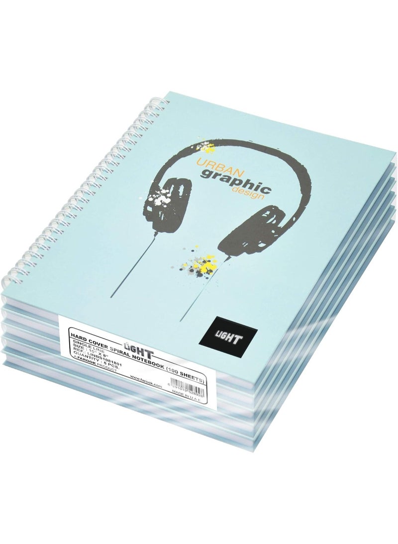 FIS Light Spiral Hard Cover Notebook Single Line (Pack of 5 Pcs X 100 Sheets) 10X8 Inch Size - LINBS1081802 - Image 1